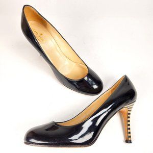 Kate Spade Karolina Black Patent Striped Heel Pumps - 9.5